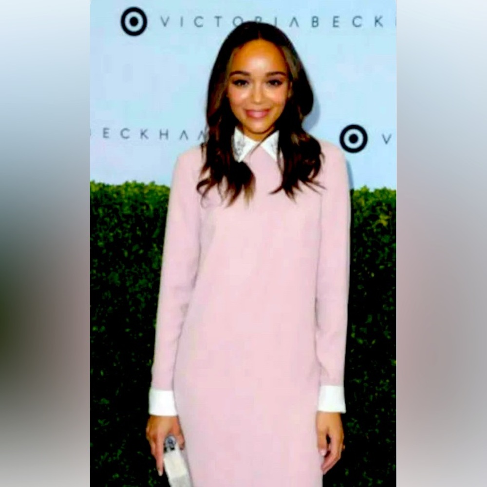 Victoria Beckham Dress Bunny Rabbit Collar Long Sleeve, Large BLUSH PINK EASTER